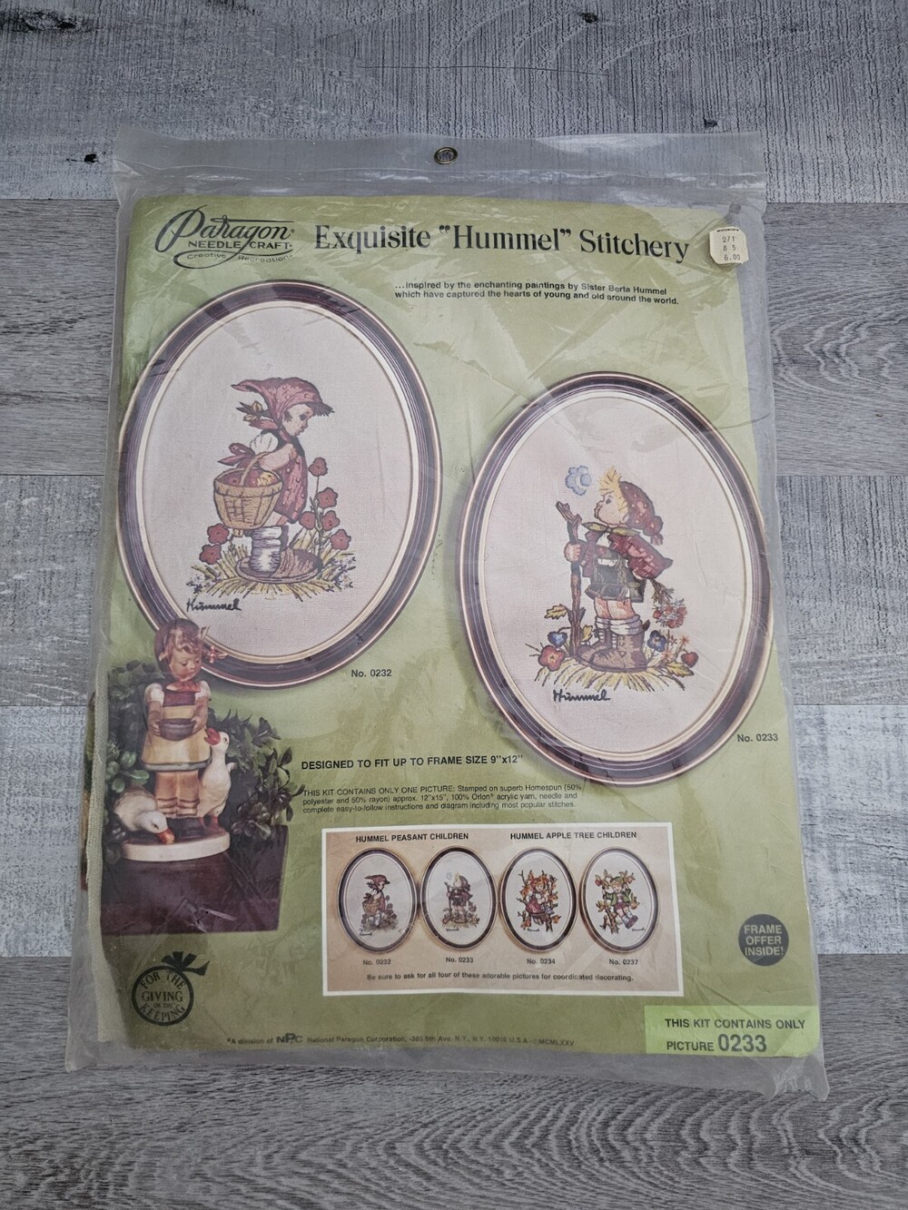 1975 Paragon Needlecraft Exquisite Hummel Stitchery Kit Peasant Girl 0233 NOS